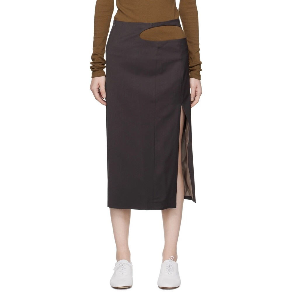 LOW CLASSIC Curve Hole Midi Skirt Size M Gray Keyhole Waist $270